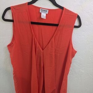 Monroe & Main Orange Asymmetrical Sleeveless Blouse | Size L
